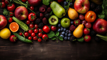 Naklejka na ściany i meble Farm-to-Table Bounty: Fresh Organic Fruits and Vegetables - Tempting Stock Image for Sale