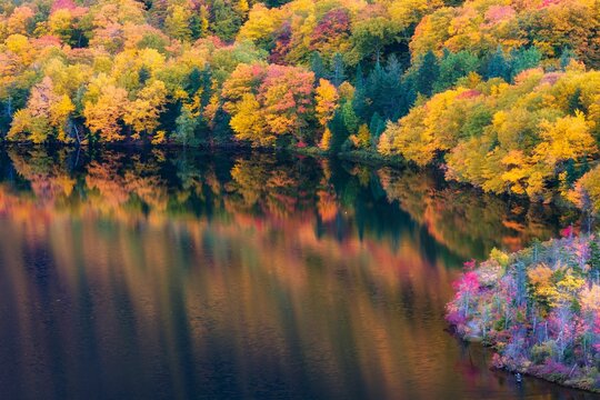 Stunning landscape of the majestic Artist Bluff Trail in autumn, Franconia, New Hampshire