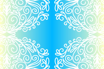 Beautiful colourful  gradient background with white flower leaf line art pattern of indonesian culture traditional batik