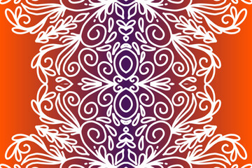 Beautiful colourful  gradient background with white flower leaf line art pattern of indonesian culture traditional batik
