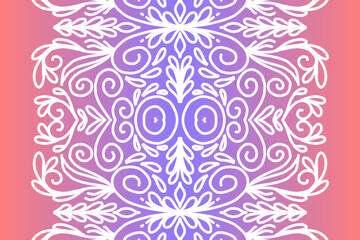 Beautiful colourful  gradient background with white flower leaf line art pattern of indonesian culture traditional batik