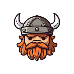 Cute viking face logo symbol, with viking helmet and beard, simple line art illustration template