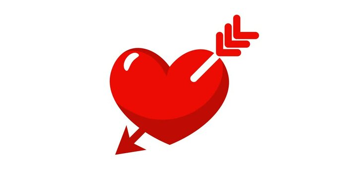 Animation of an Arrow Through Heart Red on white background with a copy space