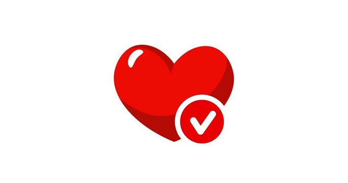 Animation of Heart Tick Icon Flat on white background with a copy space