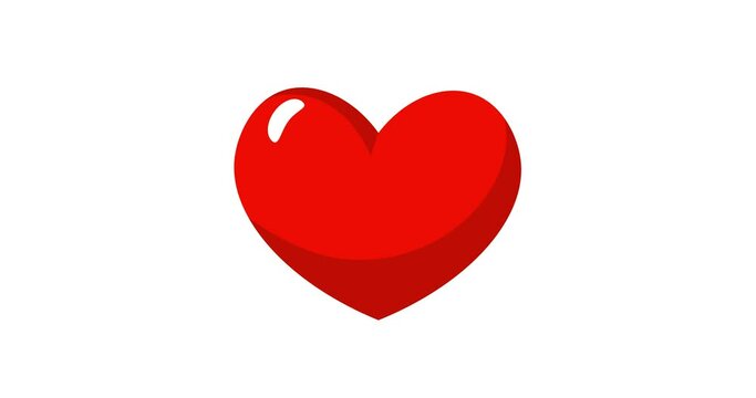 Animation of a peeping Red Heart on white background with a copy space