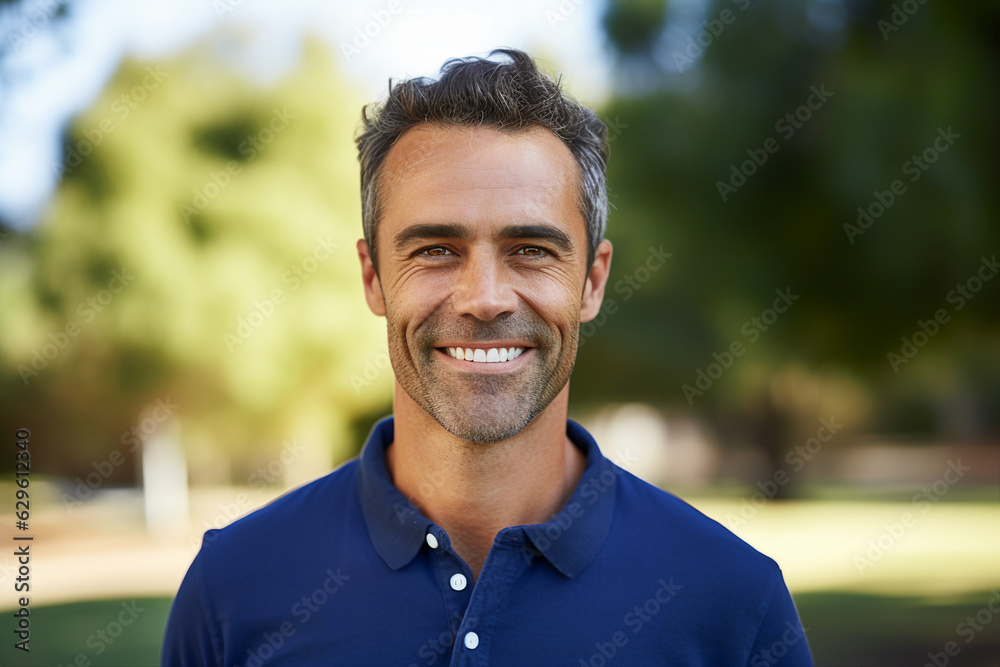 Canvas Prints Generative ai collage portrait of happy positive guy relax in green garden look in camera