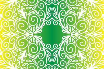 Beautiful colourful  gradient background with white flower leaf line art pattern of indonesian culture traditional batik