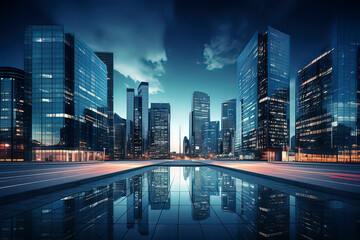 Sunset Financial Center Skyscraper City Skyline. AI technology generated image