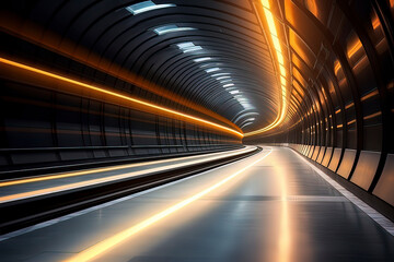 Obraz premium Subway tunnel. AI technology generated image