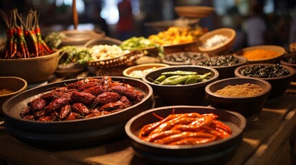 Obraz premium Photo of a table filled with a variety of delicious food bowls created with Generative AI technology