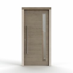 3D rendering of a modern wooden door isolated on a white background.