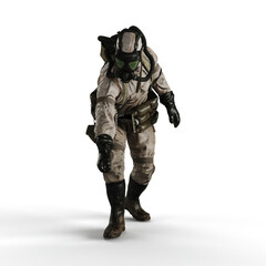 Man wearing a protective chemical suit against a white background - 3D render illustration