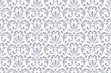 Foto op Plexiglas Wallpaper in the style of Baroque. Seamless vector background. White and gray floral ornament. Graphic pattern for fabric, wallpaper, packaging. Ornate Damask flower ornament. © ELENA