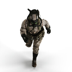 Man wearing a protective chemical suit against a white background - 3D render illustration