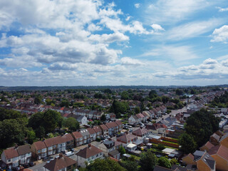 High Angle View of Western Luton City and Residential District with Aerial Street Footage. Aerial View of Captured with Drone's Camera on 30th July, 2023. England, UK