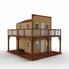 3D rendering of a wild west two story house