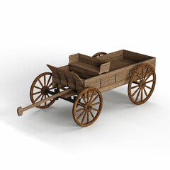 Fototapeta na wymiar 3D rendered scale model of an old wooden cart with wheels