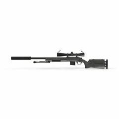3d rendering of a modern automatic rifle with a telescopic sight on white background