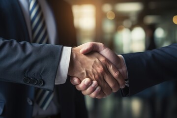Confident businessman shaking hands with a partner - Successful deal or partnership concept - AI Generated