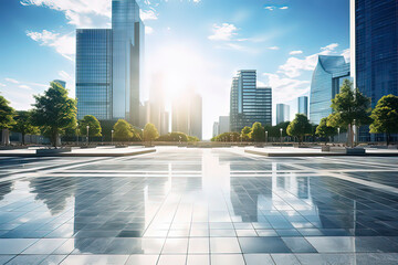 Fototapeta premium Square and urban skyline. AI technology generated image