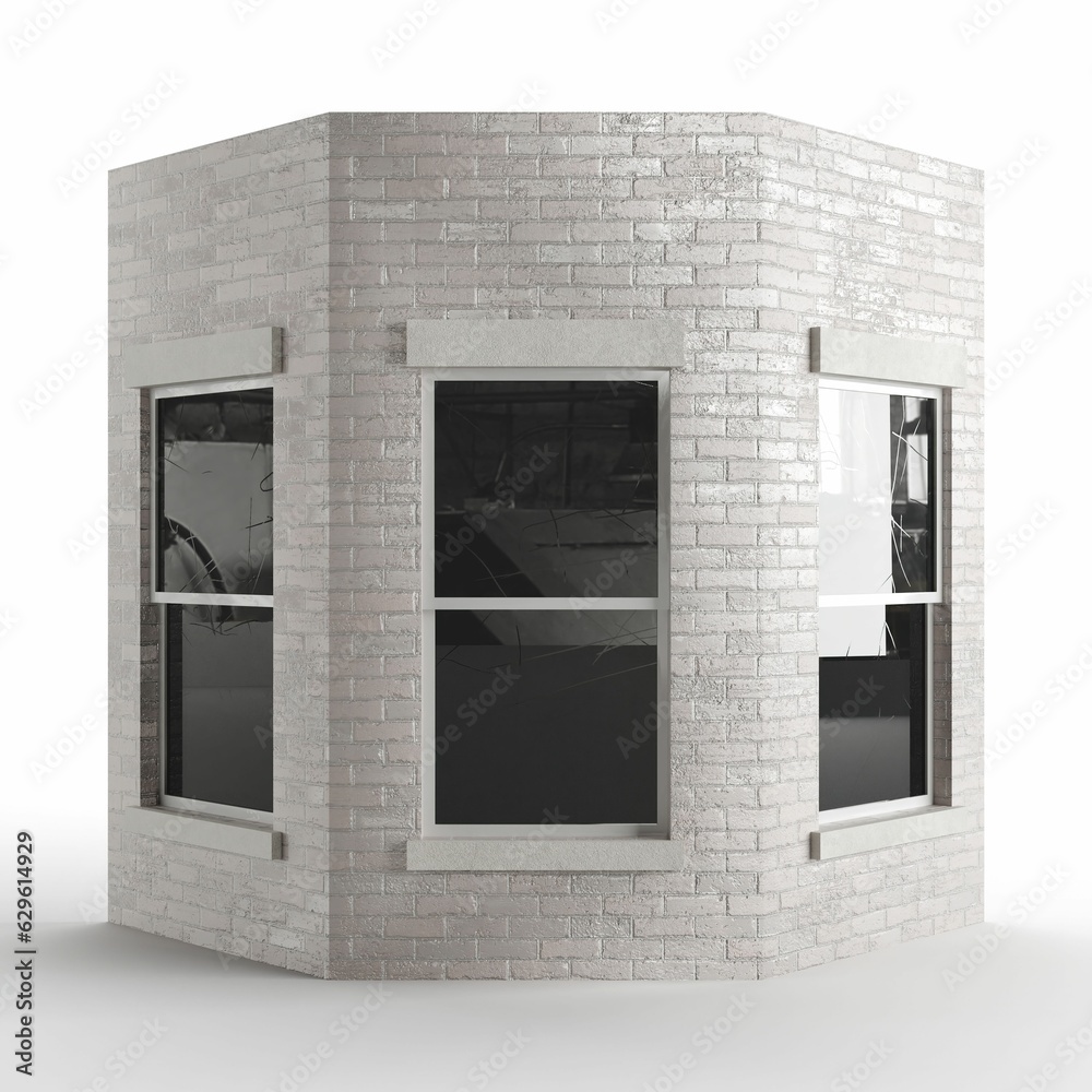 Wall mural 3d render of a gray brick building tile with a window isolated on the white background