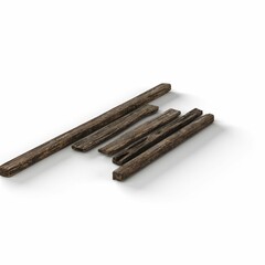 Realistic 3D render of dark wooden pieces in different sizes
