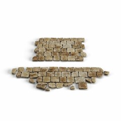 3D rendered arrangement of brown stone wall parts