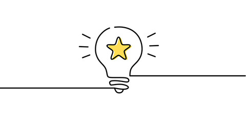 Continuous one line drawing of electric light bulb. Concept of idea emergence. Vector illustration