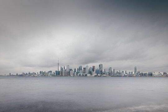 Beautiful shot of the cityscape of Toronto, Ontario, Canada on a gloomy stormy day