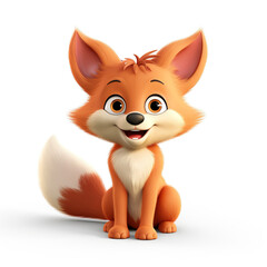 red fox cartoon character 3d on white