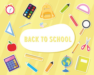 School image with school supplies with shadow backpack back to school illustration