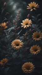 Fototapeta na wymiar Dark Flowers in a Fantasy Setting Wallpaper