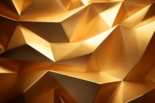 メタリックな金色の直線的な模様がある立体的な抽象背景テンプレート。AI生成画像 © Queso