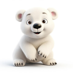 cute polar bear 3d cartoon character on white