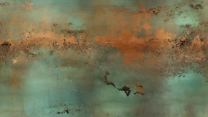 Foto op Aluminium Old grunge copper bronze rusty texture background. Distressed cracked patina siding. Generative AI © ImageFusion