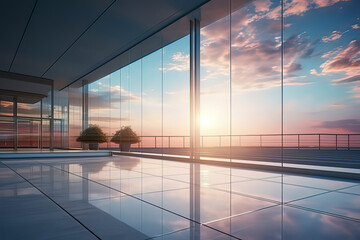 Outdoor urban skyline of office building windows. AI technology generated image