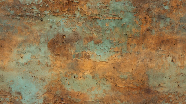 Old grunge copper bronze rusty texture background. Distressed cracked patina siding. Generative AI © ImageFusion