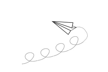 Illustration of paper plane with dotted line, paper airplane on white background, PNG