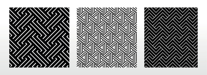 Geometric set of seamless black and white patterns. Simpless vector graphics