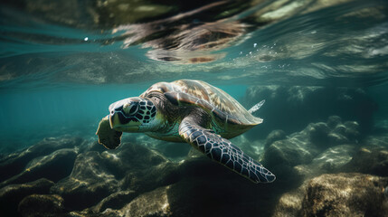 Fototapeta premium Turtle in the forest river