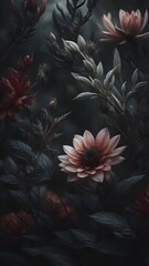 Dark Flowers in a Fantasy Setting Wallpaper 