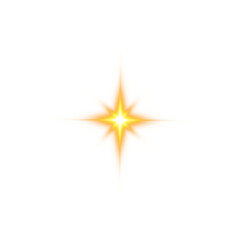 Golden star and sparks isolated on transparent background. Flares and sunbursts. Glowing light effects. PNG.