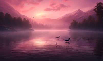 Fototapeta premium lake pink light