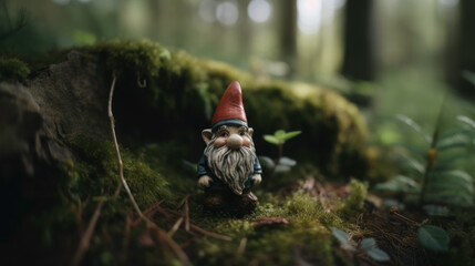 Naklejka na ściany i meble gnome in the forest goblin