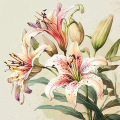 Beautiful Lily Flower in watercolor style  with generative ai