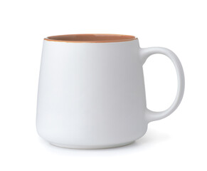 Side view of blank white coffee mug