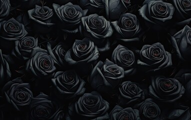 black roses forming a straight border on a solid black background