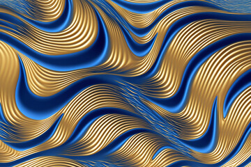 Blue yellow abstract wave wallpaper background, shine organic horizontal texture background, in the form of sea waves, generated ai