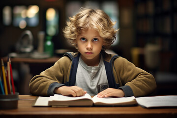 Generative ai collage of schoolkid in classroom having lesson reading textbook school concept