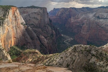 Aerial view of Zion National Park on a cloudy day